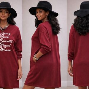 SHEIN Maroon Empowerment Long Sleeve Dress